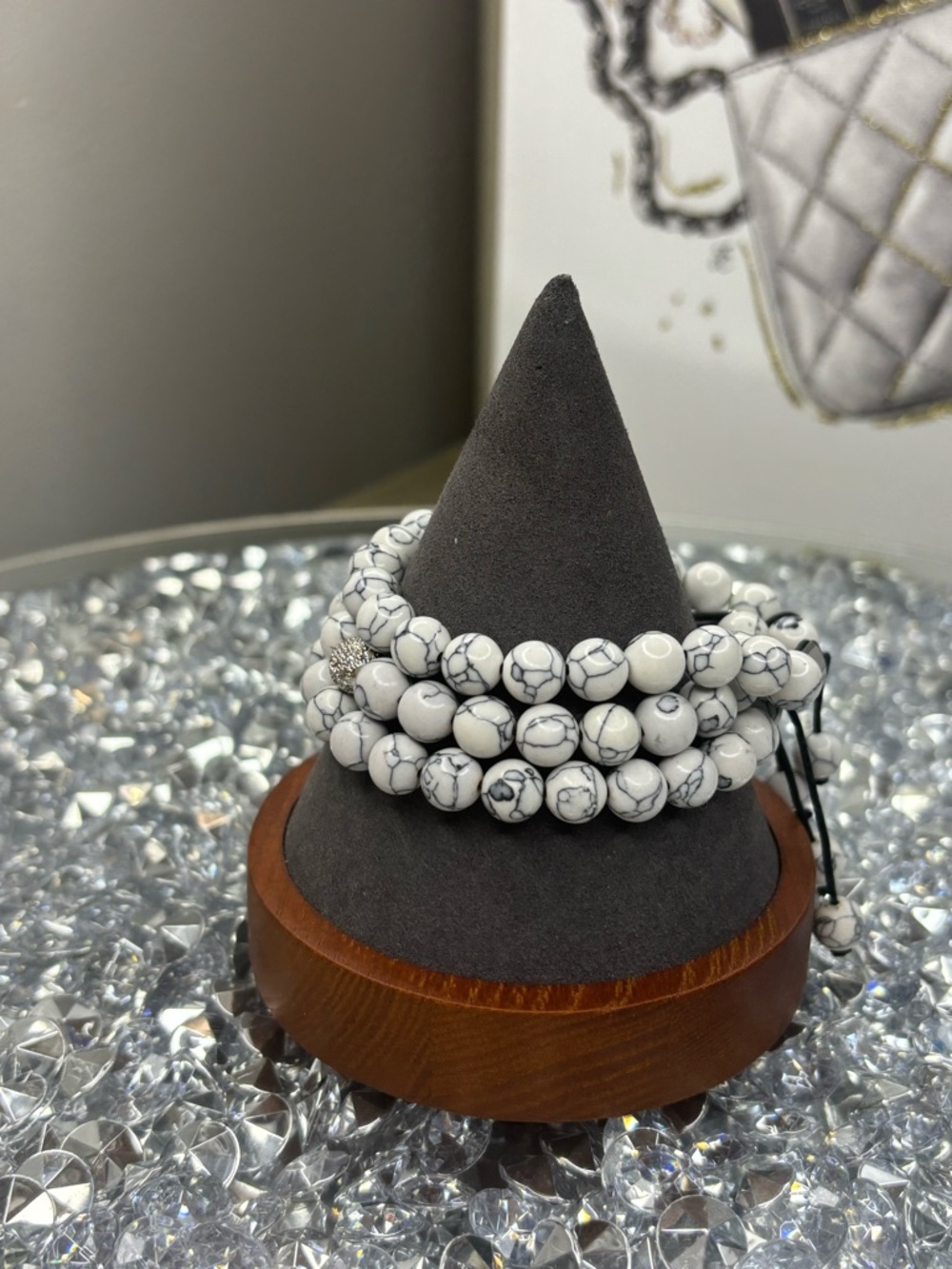 White Howlite Beaded Stretch Bracelet Stack - Picture 8 of 8